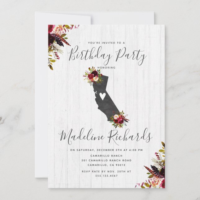 California State Rustic Birthday Party Invitation (Front)