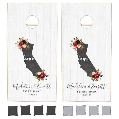 California State Rustic Floral Wedding Monogram Cornhole Set