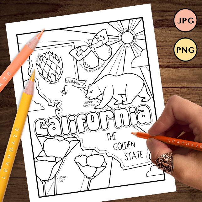 california state shape and facts coloring page (california coloring page)