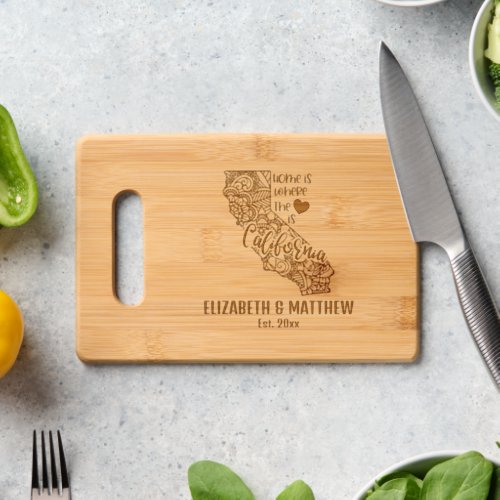 California state wedding couple names date married cutting board