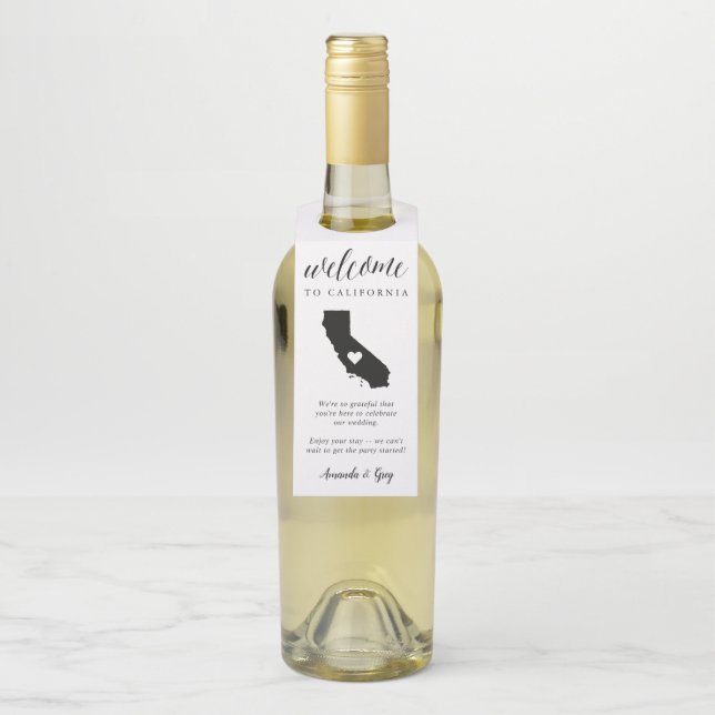 California State Wedding Welcome Bottle Hanger Tag (On Bottle)