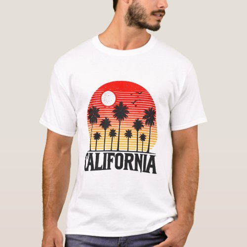 California Sunset A Retro Palm Tree Paradise T_Shirt