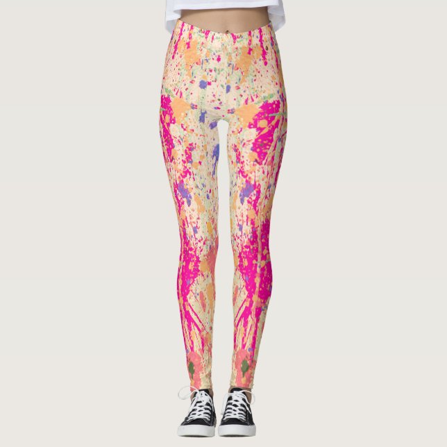 California Sunset Abstract Splatter Paint Leggings (Front)