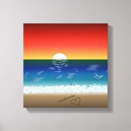 California Sunset  Beach Sand Heart Backdrop  Canvas Print