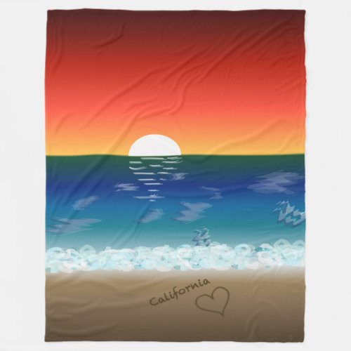 California Sunset  Beach Sand Heart Backdrop  Fleece Blanket