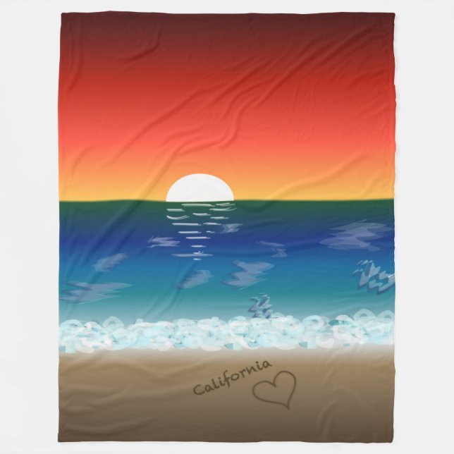 California Sunset | Beach Sand Heart Backdrop  Fleece Blanket (Front)