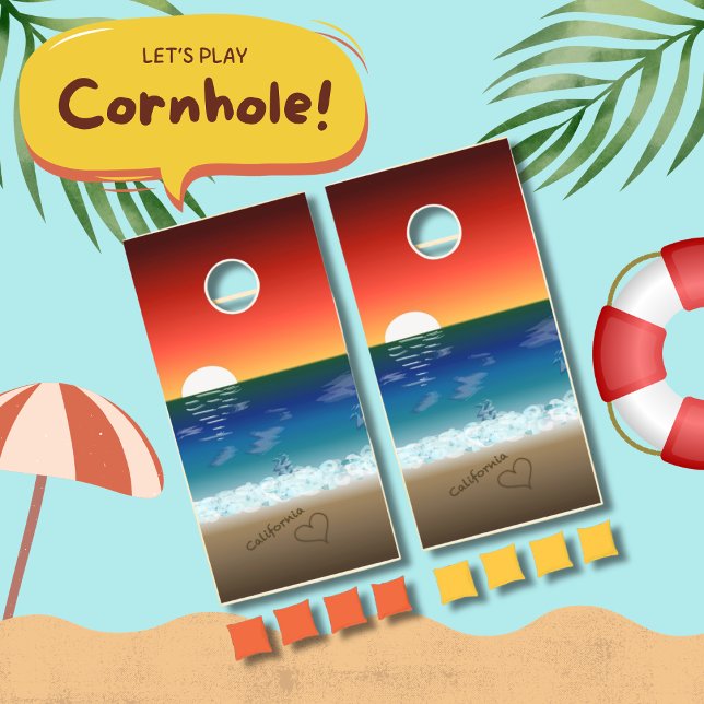 California Sunset | Beach Sand Heart Cornhole Set (Creator Uploaded)