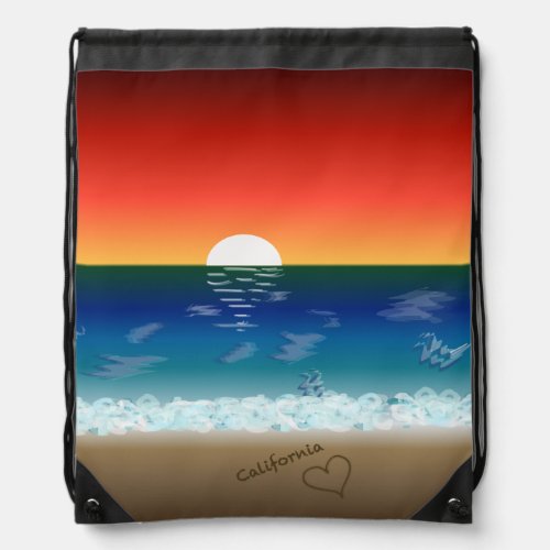 California Sunset  Beach Sand Heart Drawstring Bag