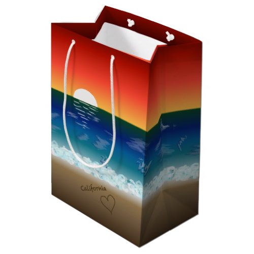 California Sunset  Beach Sand Heart Medium Gift Bag