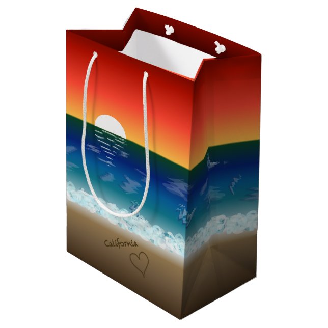 California Sunset | Beach Sand Heart Medium Gift Bag (Back Angled)