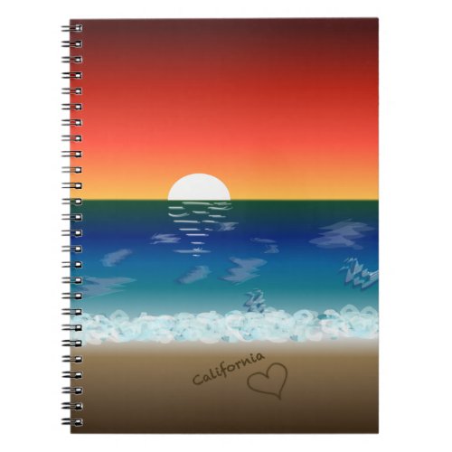 California Sunset  Beach Sand Heart Notebook
