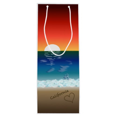 California Sunset  Beach Sand Heart Wine Gift Bag