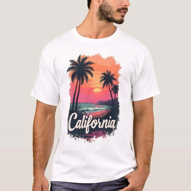 California Sunset Beach T-Shirt | Retro Vintage (Front)
