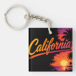 California Sunset Paradise – Retro Palm Tree Silho Keychain