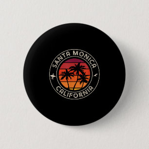 California Sunset Surfer And Seagull Santa Monica Button