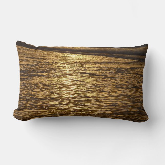 California Sunset Waves Ocean Seascape Lumbar Pillow (Front)