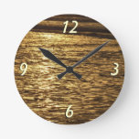 California Sunset Waves Ocean Seascape Round Clock