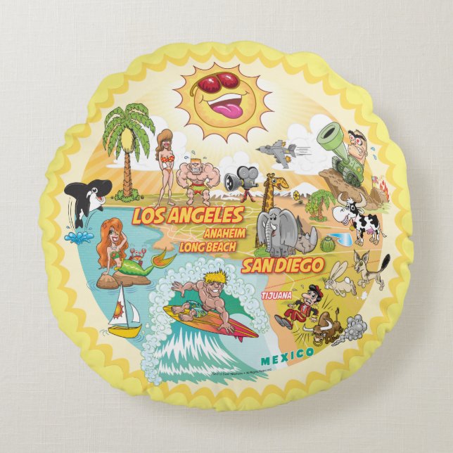 California Sunshine Paradise Poufs Round Pillow (Front)