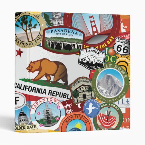 California Super Sticker Collage Pattern 3 Ring Binder