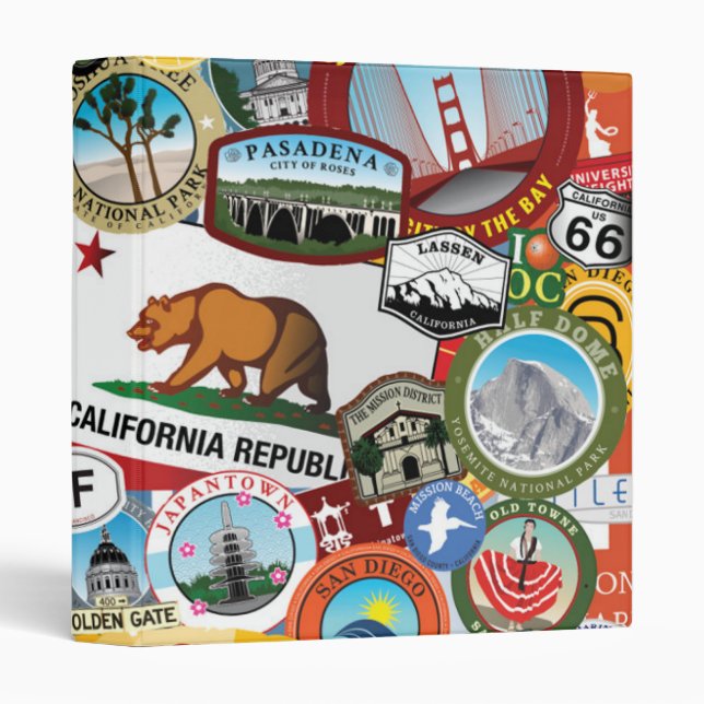 California Super Sticker Collage Pattern 3 Ring Binder (Front/Spine)