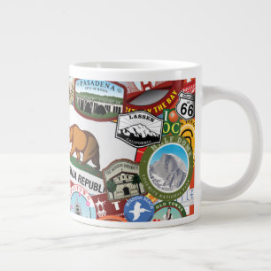 California Super Sticker Collage Pattern Giant Coffee Mug