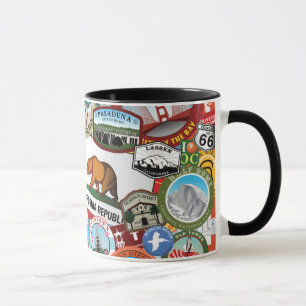 California Super Sticker Collage Pattern Mug