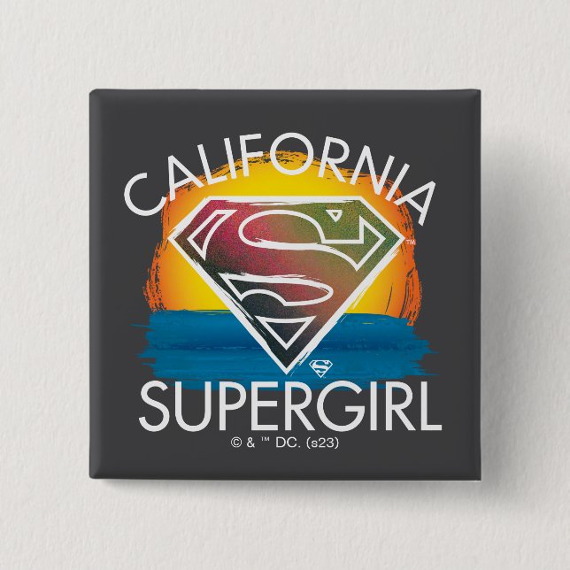 California Supergirl Sunset Graphic Button (Front)