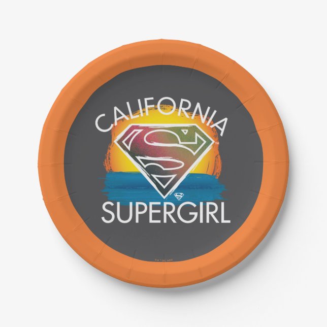 California Supergirl Sunset Graphic Paper Plates (Front)