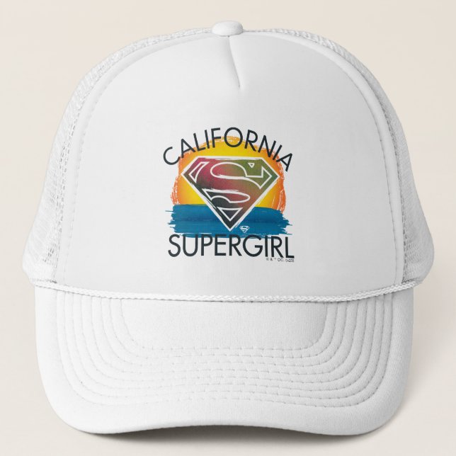 California Supergirl Sunset Graphic Trucker Hat (Front)