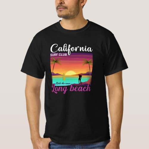 California Surf Club  Long Beach Sunset Surfing T_Shirt