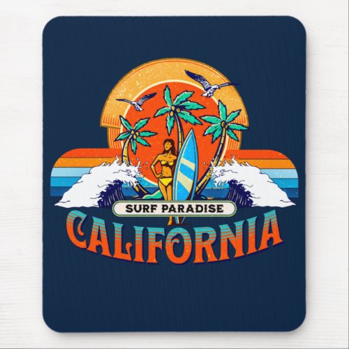 California Surf Paradise Retro Sunset Mouse Pad