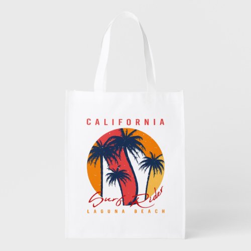 California Surf Ride Laguna Beach Retro Palm Sunse Grocery Bag