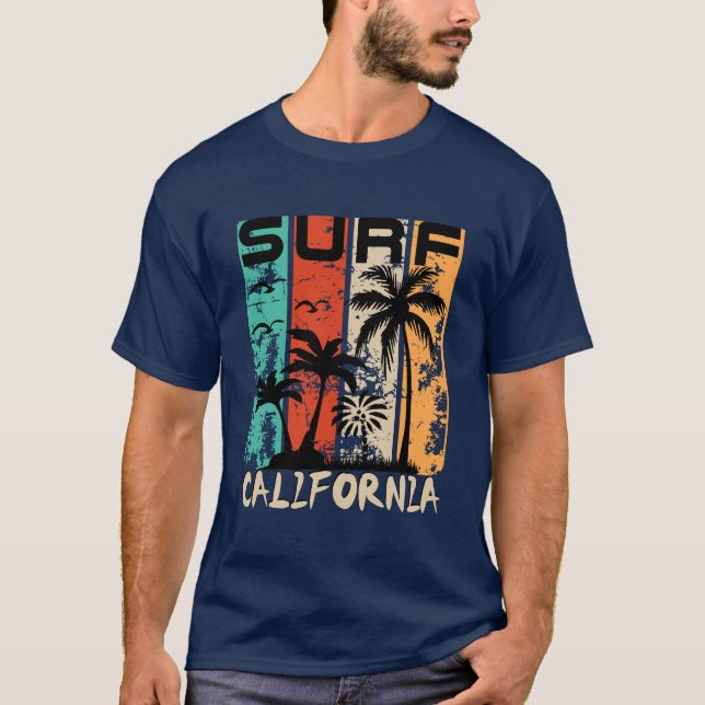 California Surf Summer Beach Surfing Design T-Shirt (Front)