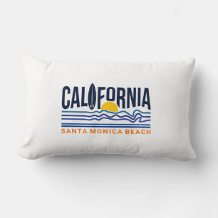 California Surf Wave Line Illustration Sun Beach V Lumbar Pillow