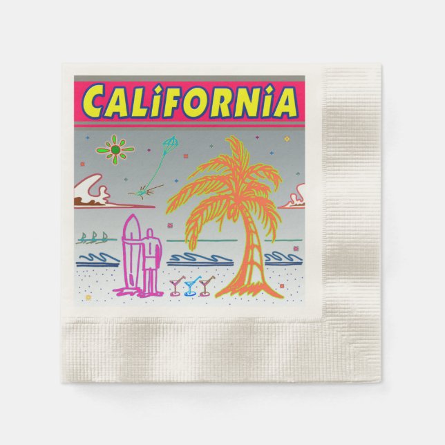 "CALIFORNIA" Surfer Beach Napkins (Front)