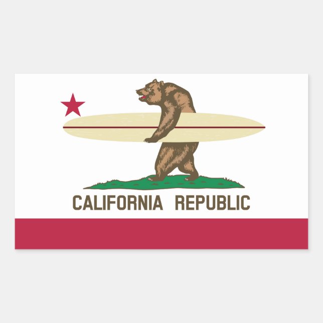 California Surfer Bear Flag Rectangular Sticker (Front)