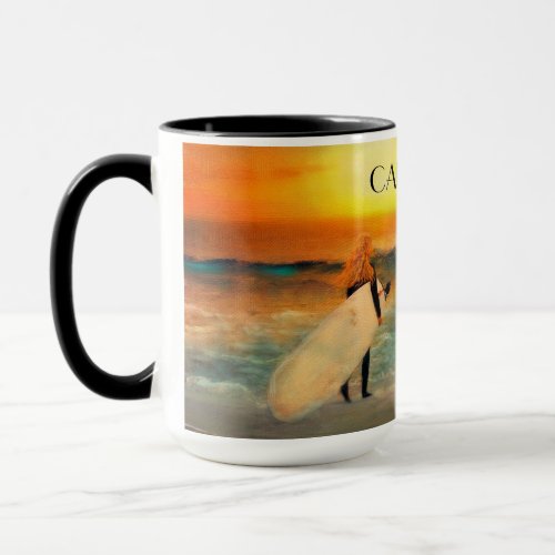 California Surfer Girl Beach Sunset Coffee Mug