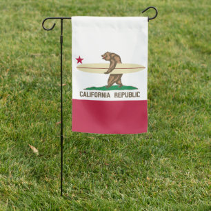 California Surfing Bear Garden Flag