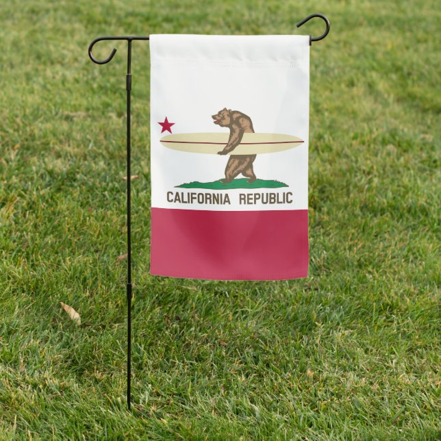 California Surfing Bear Garden Flag (In SItu)
