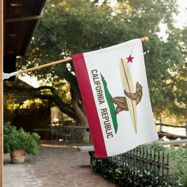 California Surfing Bear House Flag (In SItu)