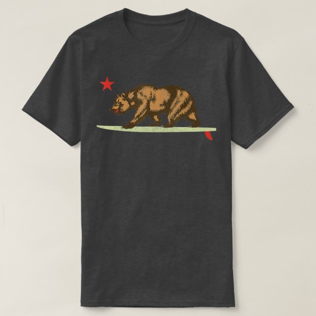 California Surfing Bear Surfboard State Flag  T-Shirt (Design Front)