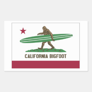 California Surfing Bigfoot Longboard Rectangular Sticker