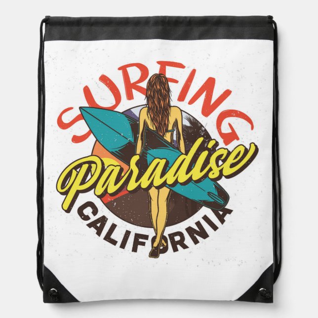 California Surfing Paradise Drawstring Bag (Front)
