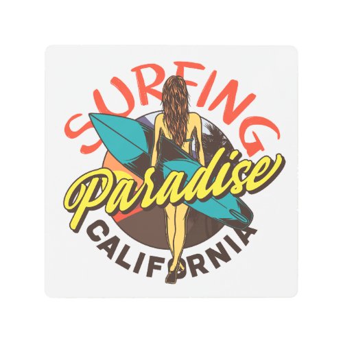 California Surfing Paradise Vintage Metal Print