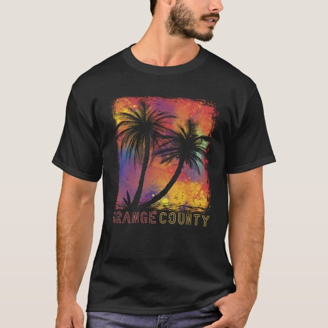 California Surfing Retro Palm tree Orange County B T-Shirt (Front)