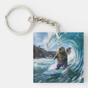 California Surfing Sea Otter Keychain