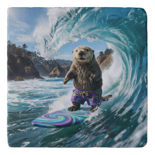 California Surfing Sea Otter Trivet