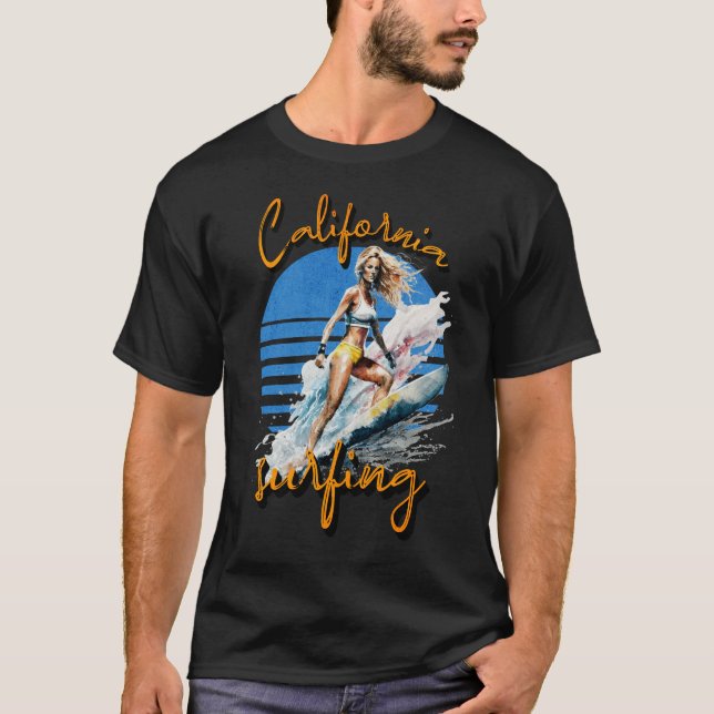 California Surfing Surfer Girl T-Shirt (Front)