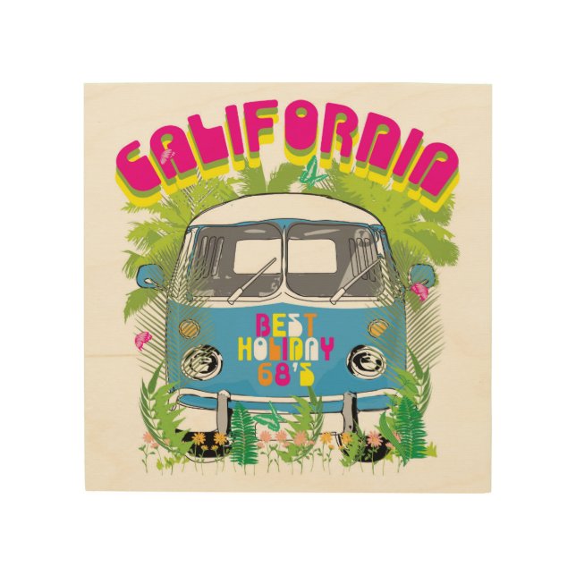 California Surfing Van Wood Wall Decor (Front)