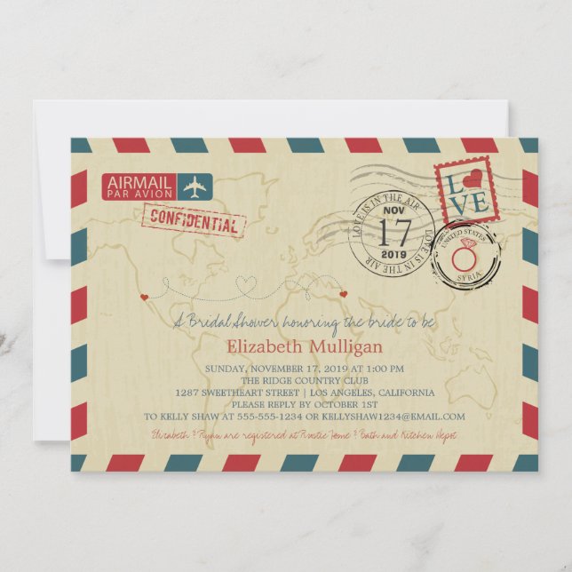 California / Syria Airmail | Bridal Shower Invitation (Front)